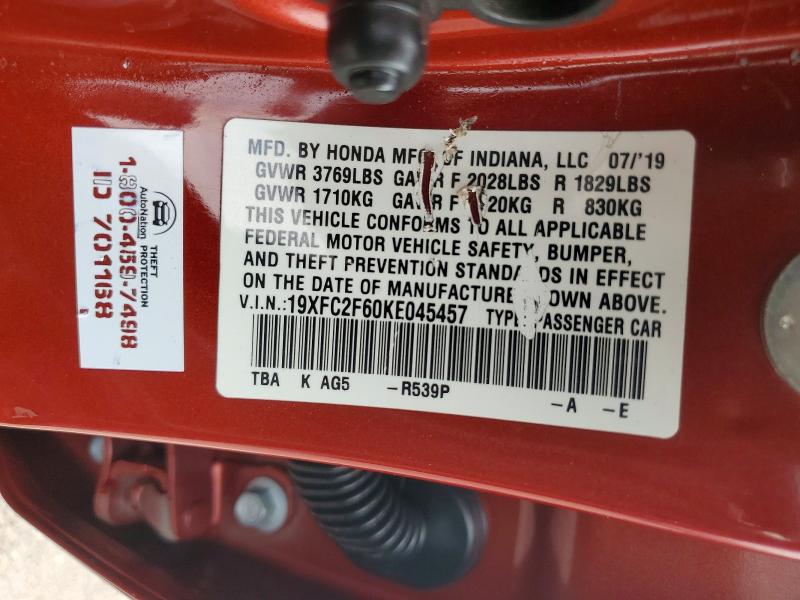 67723966 :رقم المزاد ، 19XFC2F60KE045457 vin ، 2019 Honda Civic مزاد بيع