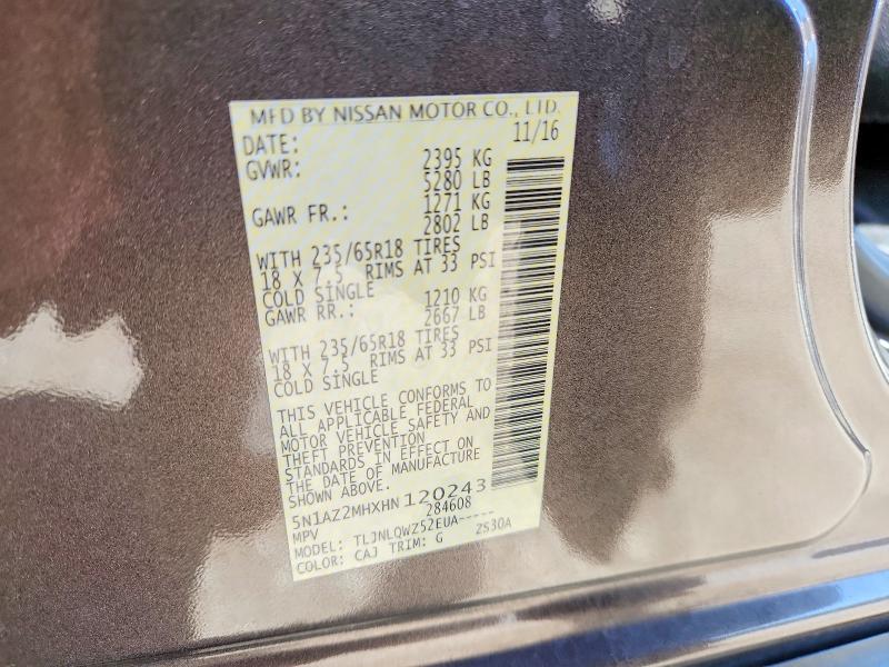 Продажа на аукционе авто 2017 Nissan Murano, vin: 5N1AZ2MHXHN120243, номер лота: 70884296