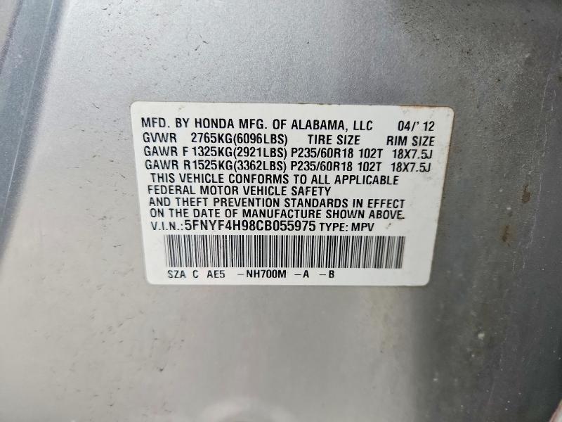 Aukcja sprzedaży 2012 Honda Pilot, vin: 5FNYF4H98CB055975, numer aukcji: 70181546