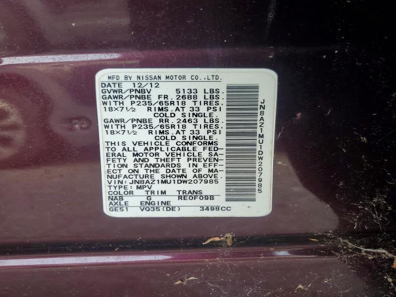 Aukcja sprzedaży 2013 Nissan Murano, vin: JN8AZ1MU1DW207985        , numer aukcji: 66876456