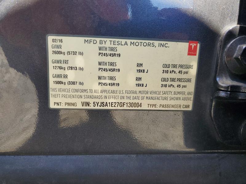 2016 Tesla Model S მანქანა იყიდება აუქციონზე, vin: 5YJSA1E27GF130004, აუქციონის ნომერი: 70614386