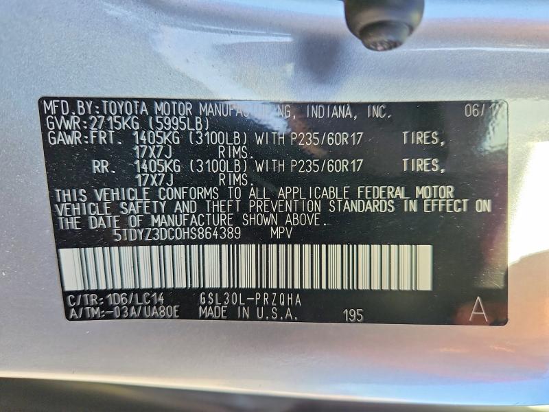 Продаж на аукціоні авто 2017 Toyota Sienna, vin: 5TDYZ3DC0HS864389, номер лоту: 70106846