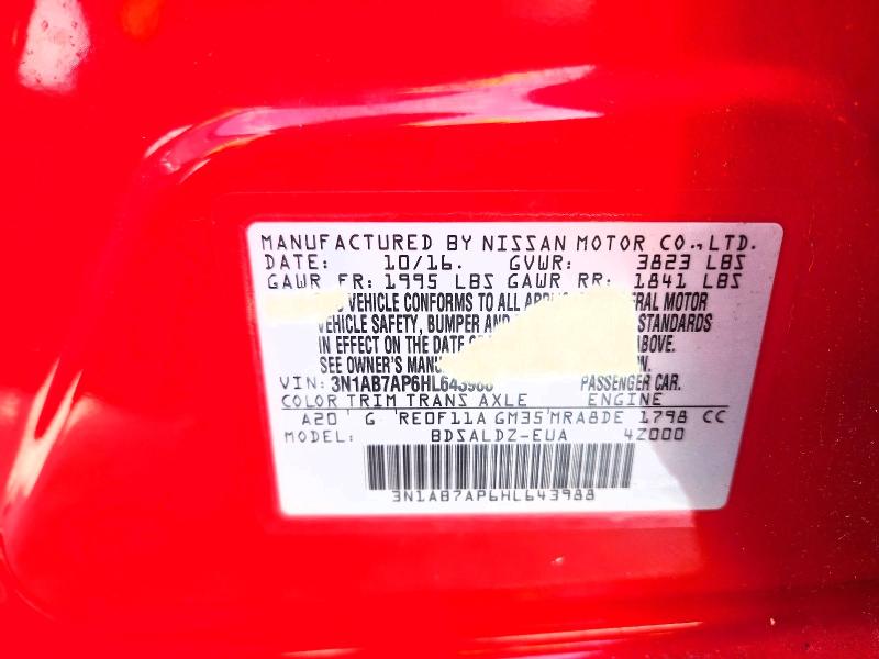 68043386 :رقم المزاد ، 3N1AB7AP6HL643988 vin ، 2017 Nissan Sentra مزاد بيع