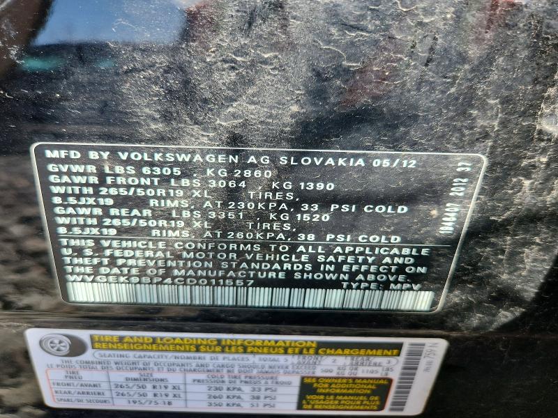 68385586 :رقم المزاد ، WVGEK9BP4CD011557 vin ، 2012 Volkswagen Touareg مزاد بيع