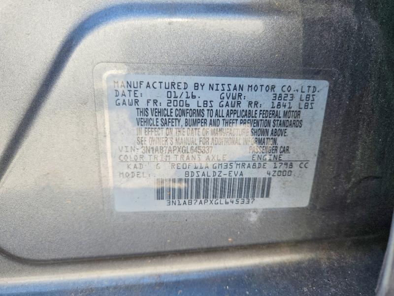 Aukcja sprzedaży 2016 Nissan Sentra, vin: 3N1AB7APXGL645337, numer aukcji: 69820556