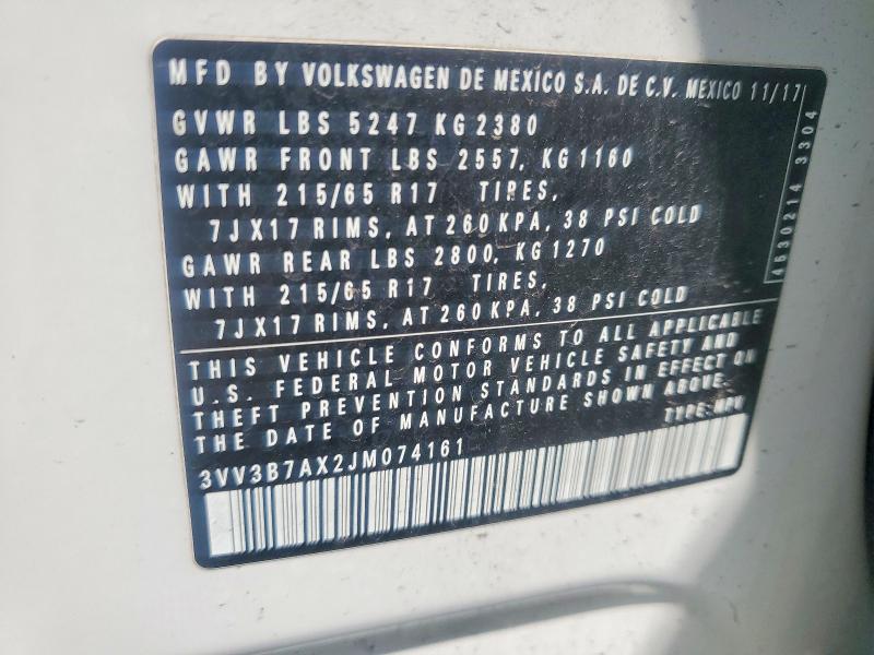 Продаж на аукціоні авто 2018 Volkswagen Tiguan, vin: 3VV3B7AX2JM074161, номер лоту: 67867966