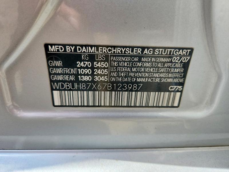 Aukcja sprzedaży 2007 Mercedes-benz E, vin: WDBUH87X67B123987, numer aukcji: 68250226