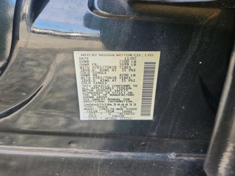 69131216 :رقم المزاد ، 1N6BA07D38N344433 vin ، 2008 Nissan Titan مزاد بيع