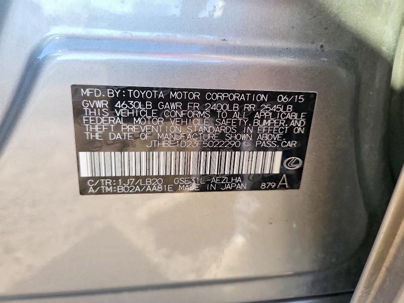 2015 Lexus Is მანქანა იყიდება აუქციონზე, vin: JTHBE1D23F5022290, აუქციონის ნომერი: 68252956