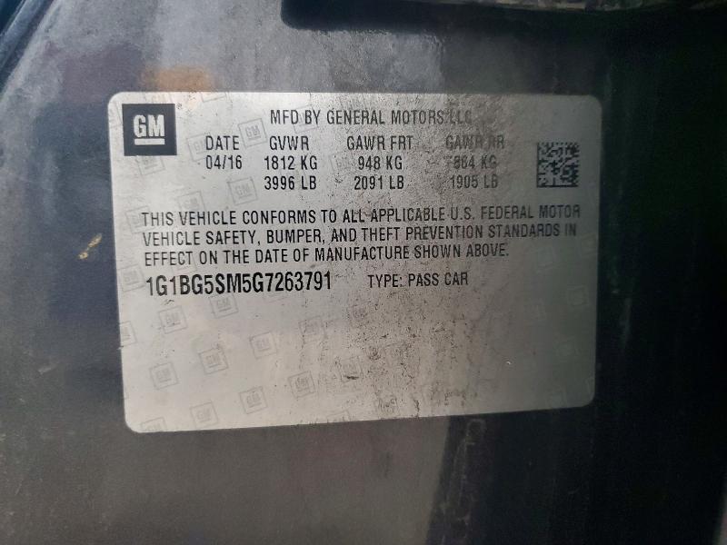 Продаж на аукціоні авто 2016 Chevrolet Cruze, vin: 1G1BG5SM5G7263791, номер лоту: 70406996