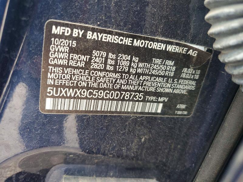 Aukcja sprzedaży 2016 Bmw X3, vin: 5UXWX9C59G0D78735, numer aukcji: 67349486