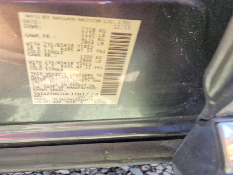 2016 Nissan Murano მანქანა იყიდება აუქციონზე, vin: 5N1AZ2MG1GN100274, აუქციონის ნომერი: 68405736
