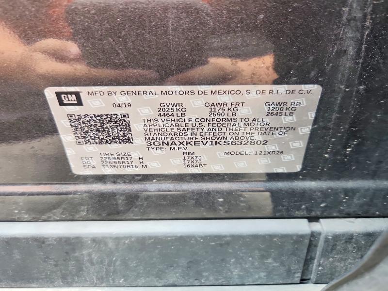 68951646 :رقم المزاد ، 3GNAXKEV1KS632802 vin ، 2019 Chevrolet Equinox مزاد بيع