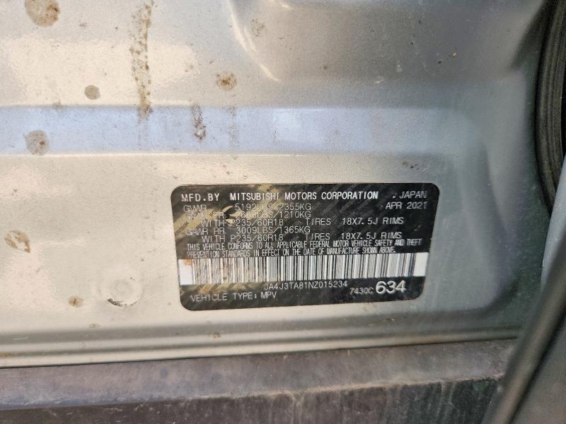 2022 Mitsubishi Outlander მანქანა იყიდება აუქციონზე, vin: JA4J3TA81NZ015234, აუქციონის ნომერი: 68491516
