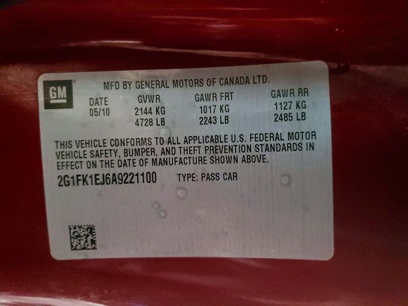 69894016 :رقم المزاد ، 2G1FK1EJ6A9221100 vin ، 2010 Chevrolet Camaro مزاد بيع