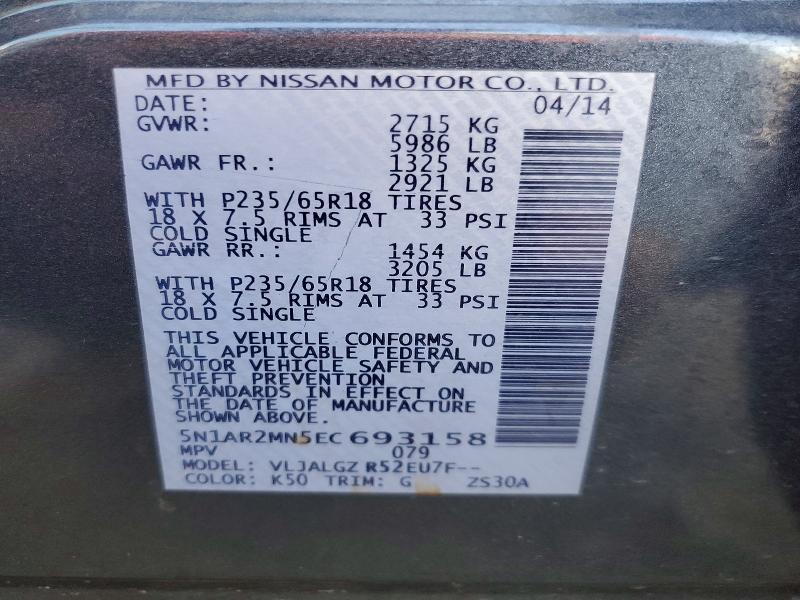 Aukcja sprzedaży 2014 Nissan Pathfinder, vin: 5N1AR2MN5EC693158, numer aukcji: 68882196