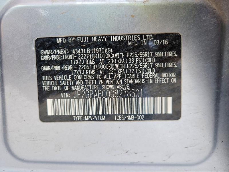 66775316 :رقم المزاد ، JF2GPABC0G8278501 vin ، 2016 Subaru Crosstrek مزاد بيع