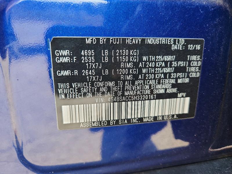 67940236 :رقم المزاد ، 4S4BSACC5H3320161 vin ، 2017 Subaru Outback مزاد بيع