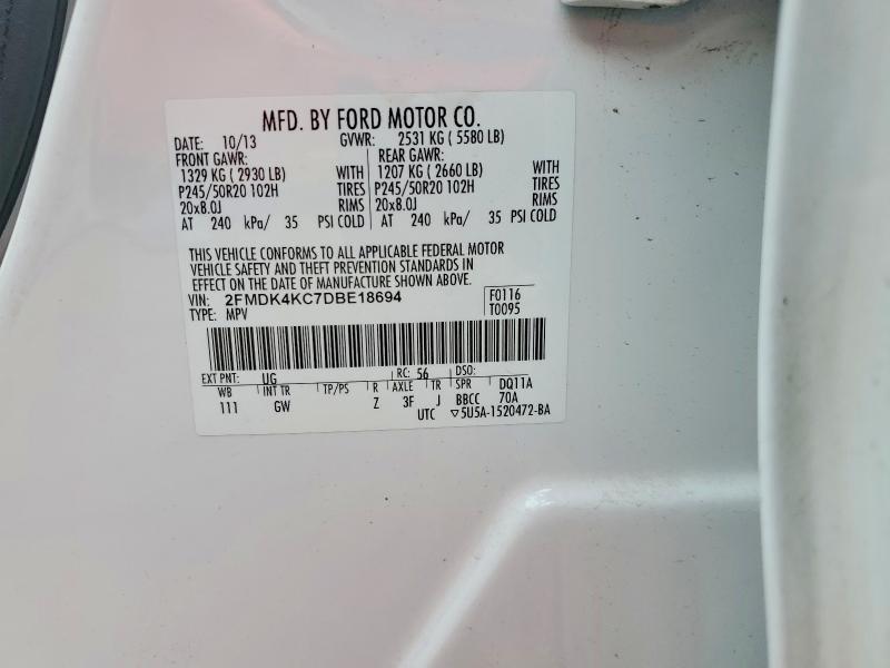 69798506 :رقم المزاد ، 2FMDK4KC7DBE18694 vin ، 2013 Ford Edge مزاد بيع