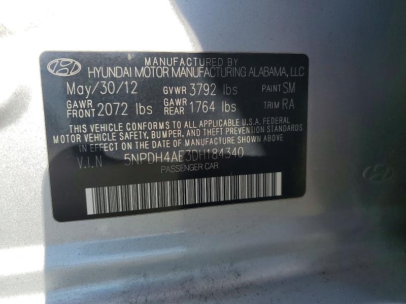 Aukcja sprzedaży 2013 Hyundai Elantra, vin: 5NPDH4AE3DH184340, numer aukcji: 68261056