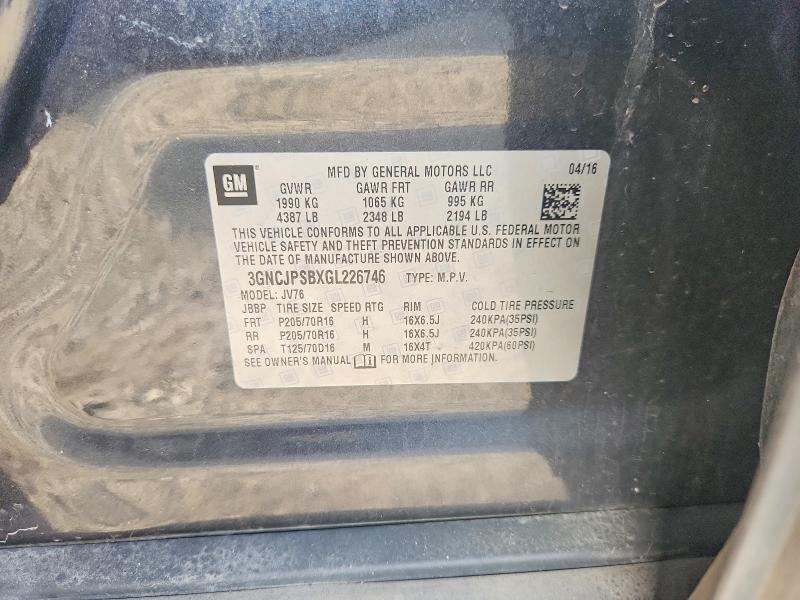 70296516 :رقم المزاد ، 3GNCJPSBXGL226746 vin ، 2016 Chevrolet Trax مزاد بيع