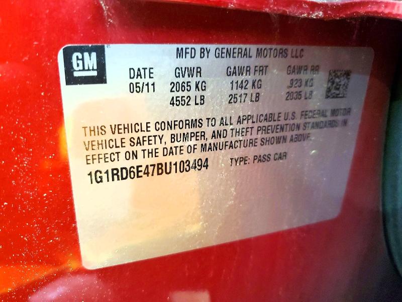 Продажа на аукционе авто 2011 Chevrolet Volt, vin: 1G1RD6E47BU103494, номер лота: 70280756