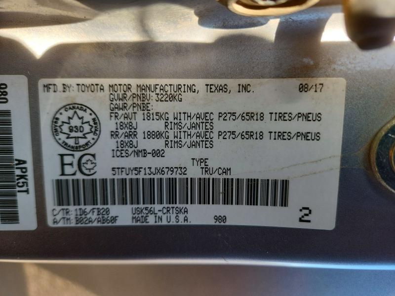 Aukcja sprzedaży 2018 Toyota Tundra, vin: 5TFUY5F13JX679732, numer aukcji: 69533276