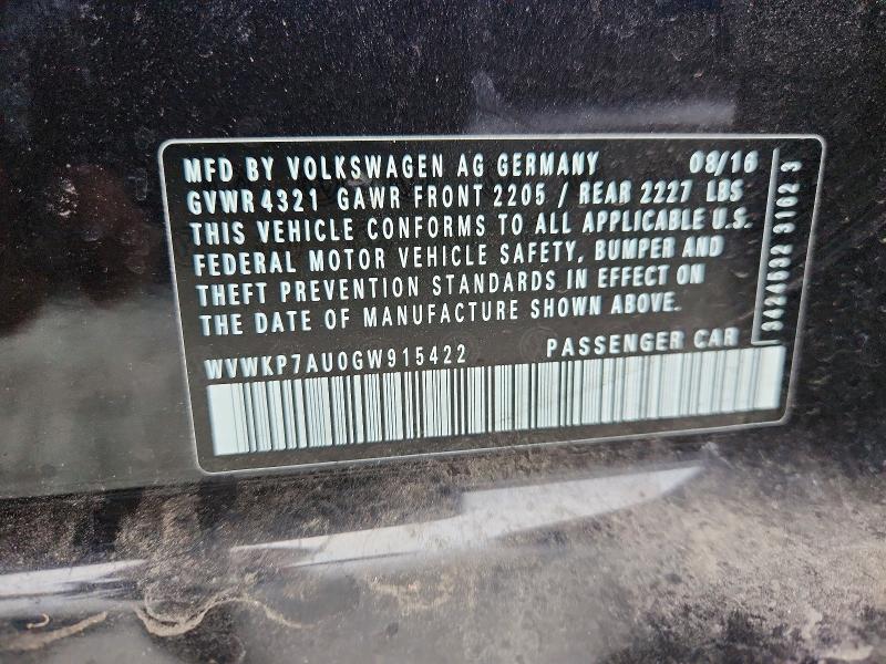 68504736 :رقم المزاد ، WVWKP7AU0GW915422 vin ، 2016 Volkswagen E-golf مزاد بيع