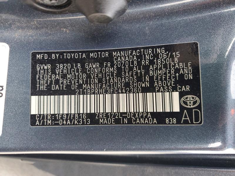 Продаж на аукціоні авто 2015 Toyota Corolla, vin: 2T1BPRHE3FC442360, номер лоту: 70179206