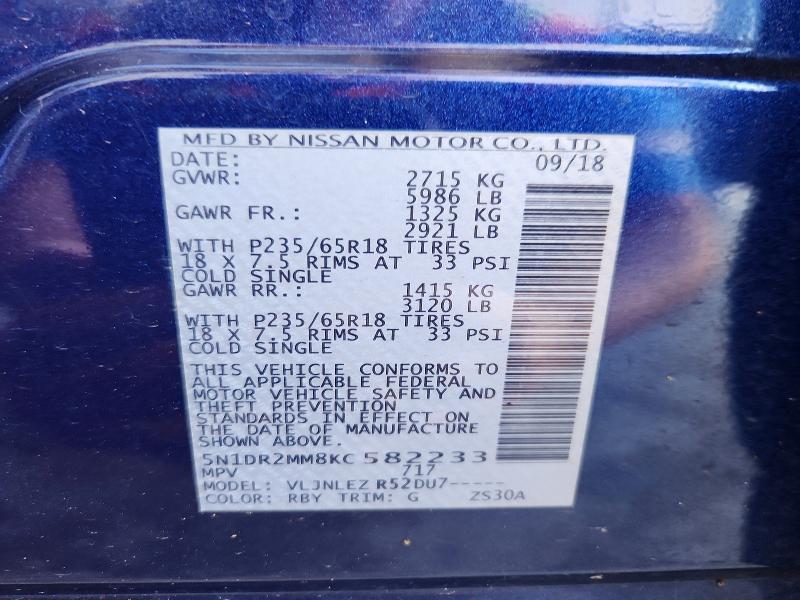 Продаж на аукціоні авто 2019 Nissan Pathfinder, vin: 5N1DR2MM8KC582233, номер лоту: 66529536