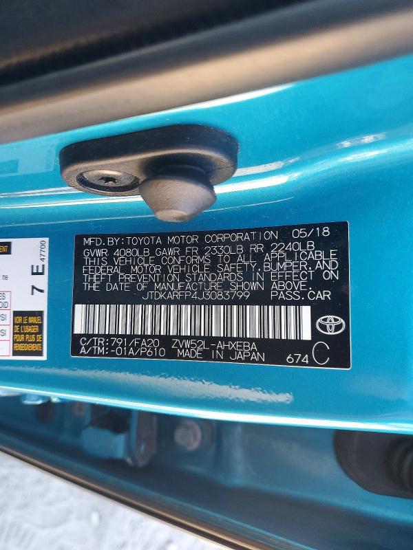 Aukcja sprzedaży 2018 Toyota Prius Prime, vin: JTDKARFP4J3083799, numer aukcji: 69118536