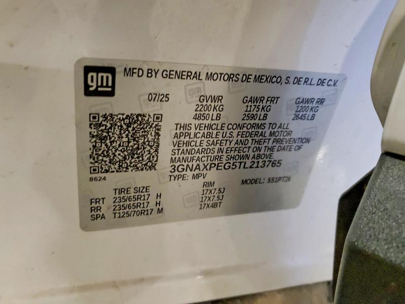 Aukcja sprzedaży 2026 Chevrolet Equinox, vin: 3GNAXPEG5TL213765, numer aukcji: 69129536