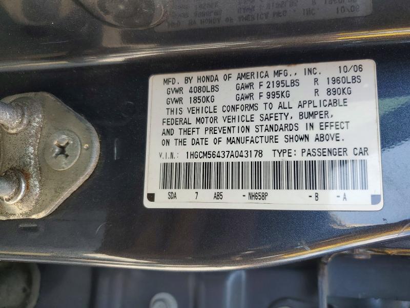 Aukcja sprzedaży 2007 Honda Accord, vin: 1HGCM56437A043178, numer aukcji: 68045126