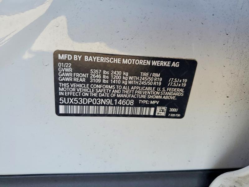 Aukcja sprzedaży 2022 Bmw X3, vin: 5UX53DP03N9L14608, numer aukcji: 67042976