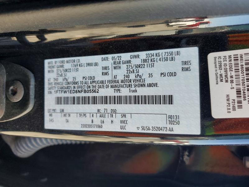 70215636 :رقم المزاد ، 1FTFW1ED8NFB05562 vin ، 2022 Ford F150 مزاد بيع