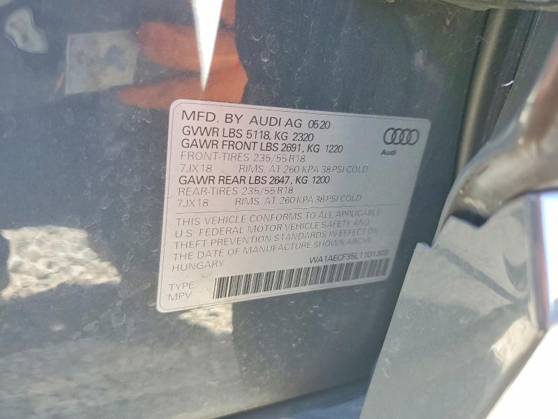 2020 Audi Q3 მანქანა იყიდება აუქციონზე, vin: WA1AECF35L1101309, აუქციონის ნომერი: 67677236