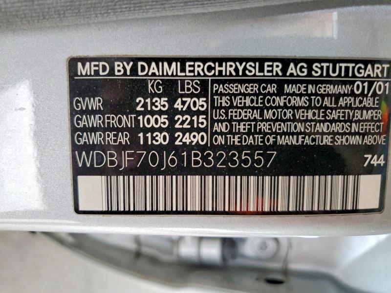 Aukcja sprzedaży 2001 Mercedes-benz E, vin: WDBJF70J61B323557, numer aukcji: 69387756