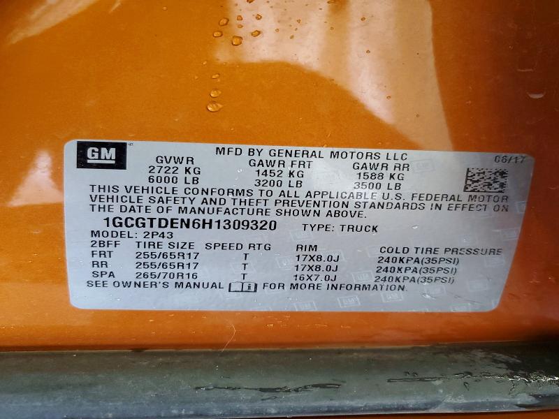 Aukcja sprzedaży 2017 Chevrolet Colorado, vin: 1GCGTDEN6H1309320, numer aukcji: 68448786
