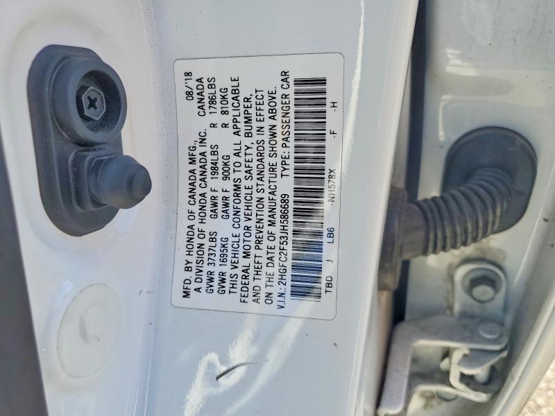 Aukcja sprzedaży 2018 Honda Civic, vin: 2HGFC2F53JH586689, numer aukcji: 66066186