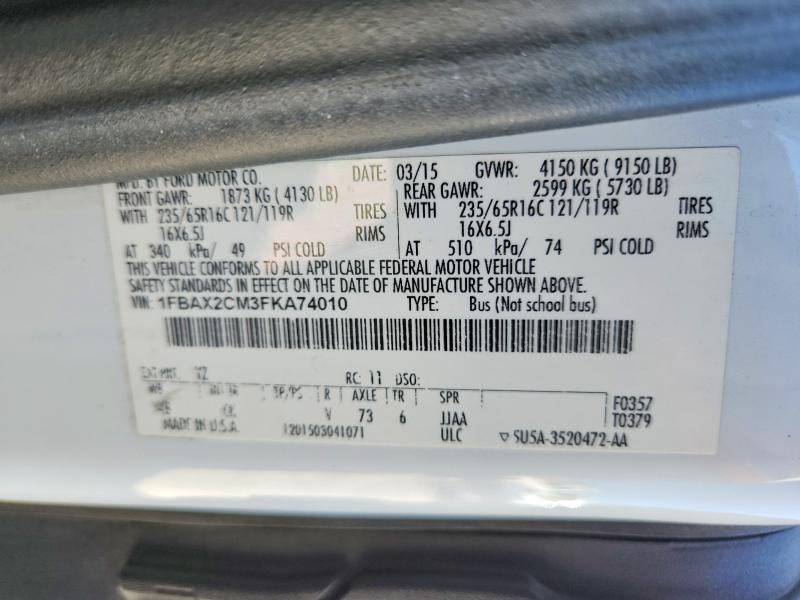 66259396 :رقم المزاد ، 1FBAX2CM3FKA74010 vin ، 2015 Ford Transit مزاد بيع