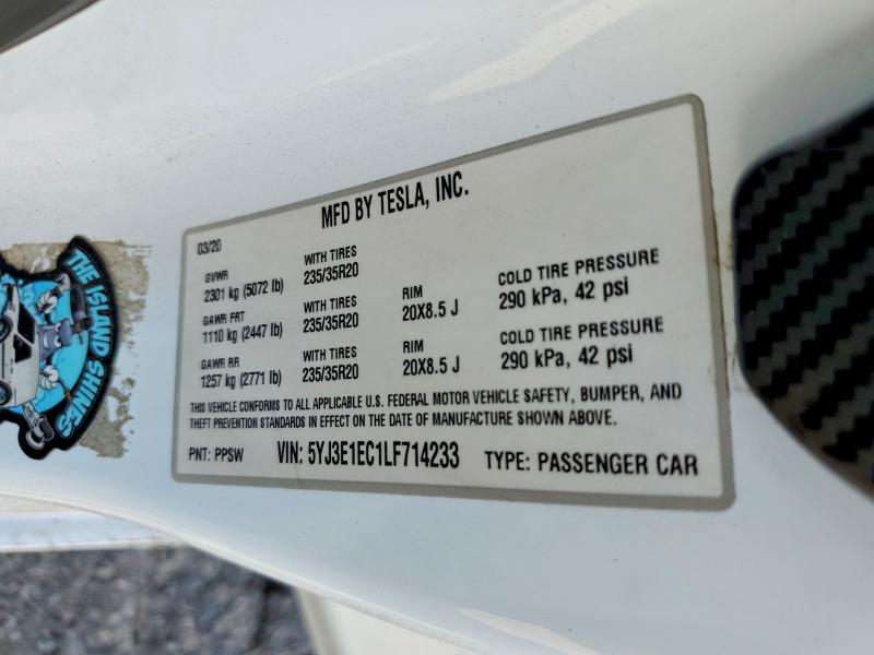 Продажа на аукционе авто 2020 Tesla Model 3, vin: 5YJ3E1EC1LF714233, номер лота: 69778796