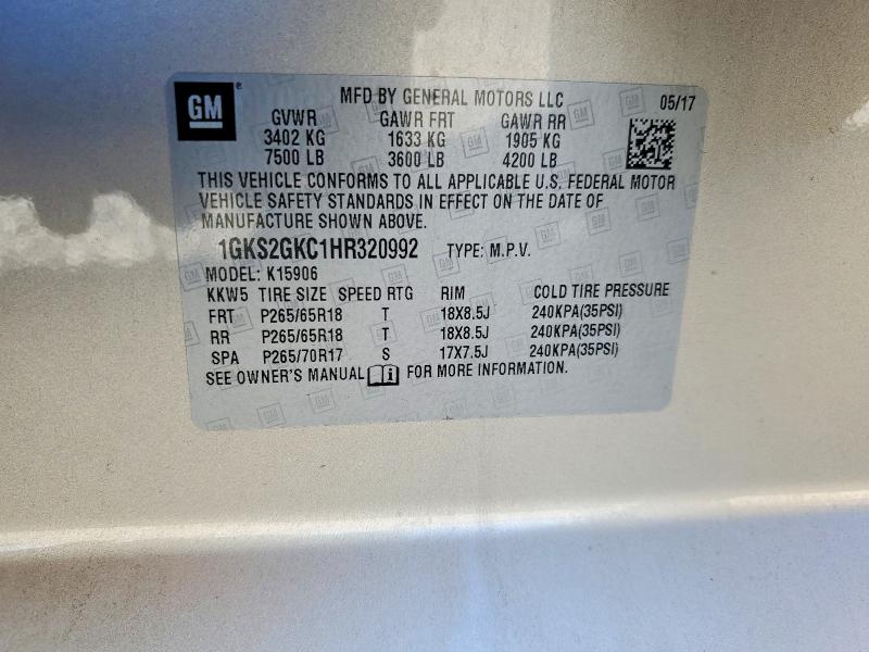 Aukcja sprzedaży 2017 Gmc Yukon Xl, vin: 1GKS2GKC1HR320992, numer aukcji: 70669146