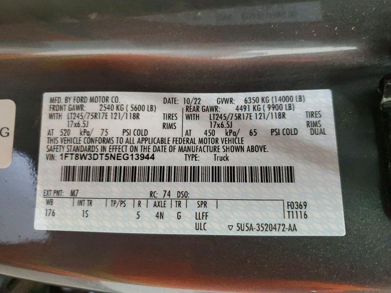 2022 Ford F350 მანქანა იყიდება აუქციონზე, vin: 1FT8W3DT5NEG13944, აუქციონის ნომერი: 67735366