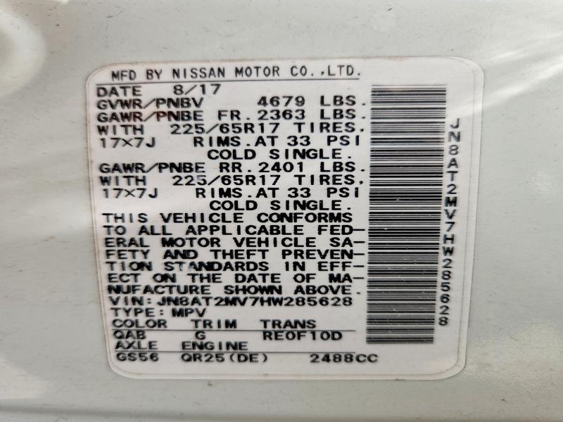 2017 Nissan Rogue მანქანა იყიდება აუქციონზე, vin: JN8AT2MV7HW285628, აუქციონის ნომერი: 68352496