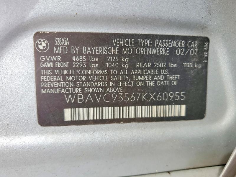 Aukcja sprzedaży 2007 Bmw 328, vin: WBAVC93567KX60955, numer aukcji: 68416786