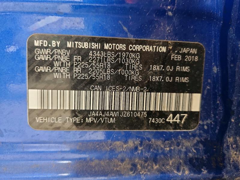 68393046 :رقم المزاد ، JA4AJ4AW1JZ610475 vin ، 2018 Mitsubishi Rvr مزاد بيع