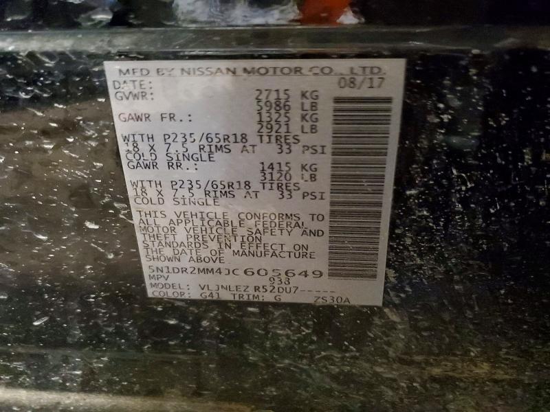 2018 Nissan Pathfinder მანქანა იყიდება აუქციონზე, vin: 5N1DR2MM4JC605649, აუქციონის ნომერი: 68516266