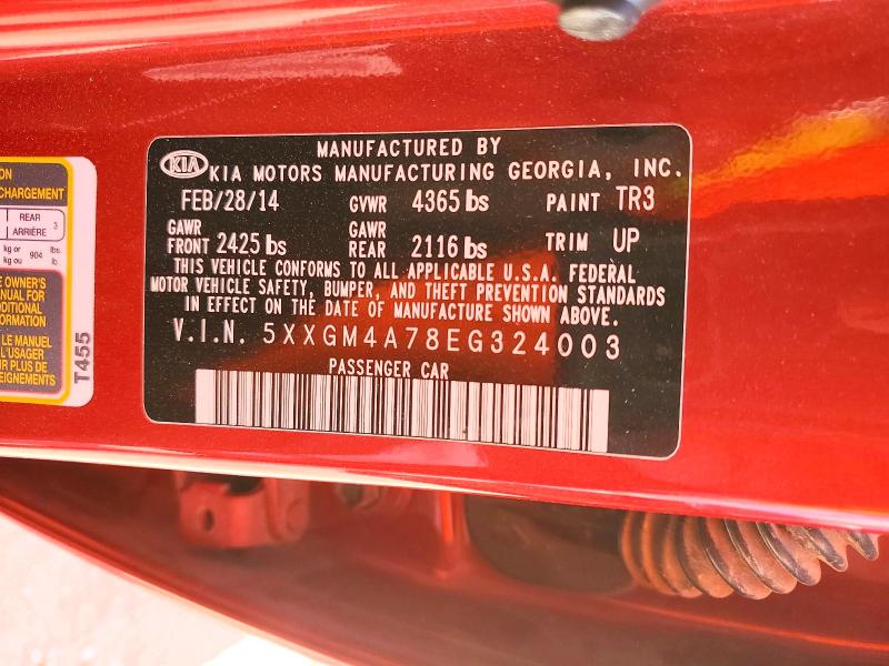 68936596 :رقم المزاد ، 5XXGM4A78EG324003 vin ، 2014 Kia Optima مزاد بيع