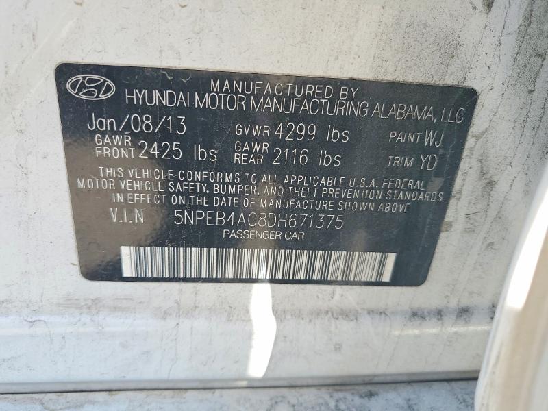 Aukcja sprzedaży 2013 Hyundai Sonata, vin: 5NPEB4AC8DH671375, numer aukcji: 71208656