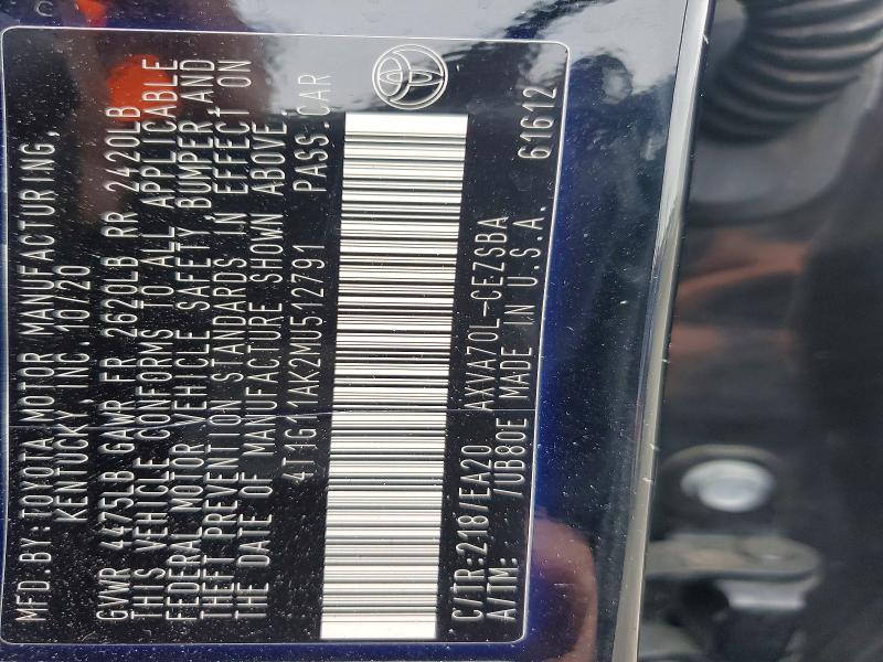 Aukcja sprzedaży 2021 Toyota Camry, vin: 4T1G11AK2MU512791, numer aukcji: 69544086